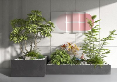 现代室内植物造景3D模型下载